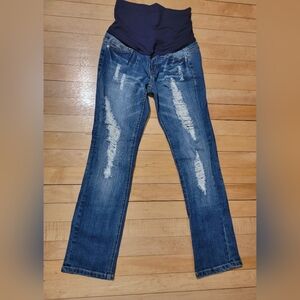 NWT Pink Blush Women Denim Maternity Skinny Lace Glitter Distressed Jeans Sz 25